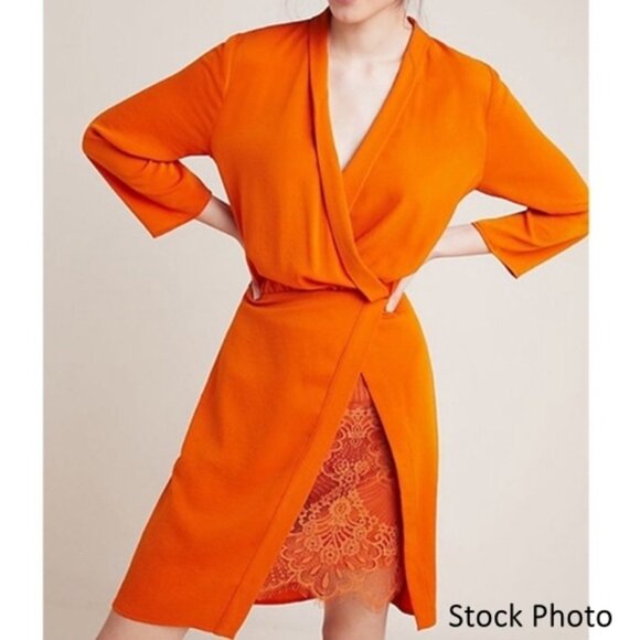Anthropologie NSR Womens Naomi Surplice Dress Size XS Petite Orange - Picture 2 of 8